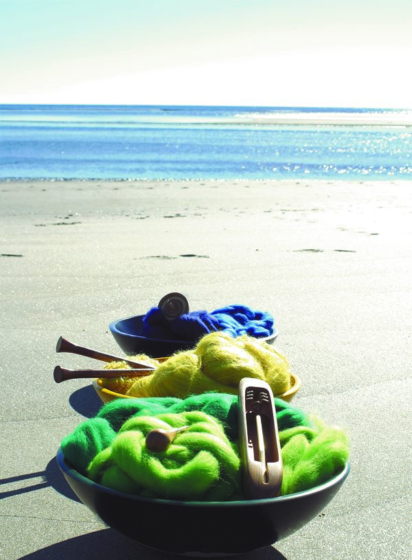 Bowls on Beach, a fiber portrait courtesy of Halcyon Yarn in Bath Maine, an innovative business celebrating 40 years with specials, luncheons and much more for their customers and community of fiber artists. Shot on location at Popham Beach, Maine.