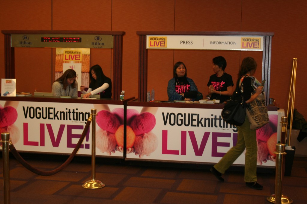 Press sign in at Vogue Knitting Live NYC 2011. Moo Dog Knits Magazine.